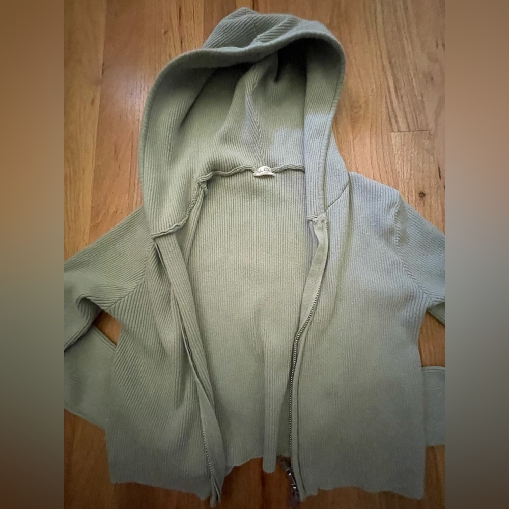 Sage green brandy zipper ribbed cardigan